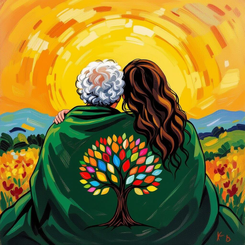 Grandmother and Woman Under Autumn Tree