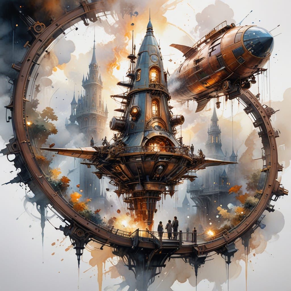 Steampunk Rocket in Victorian Museum Hall