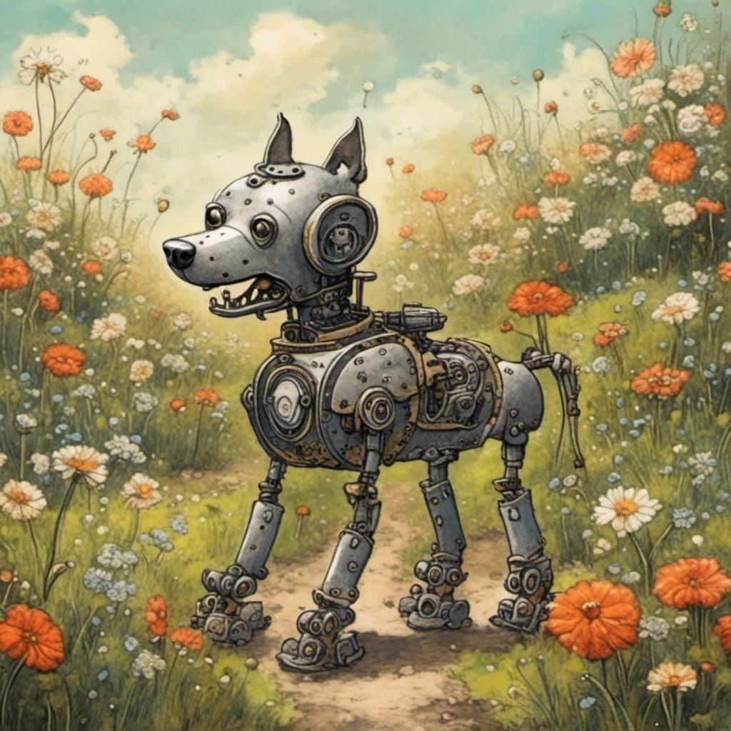 Robot Dog Finds Joy in Flower Garden