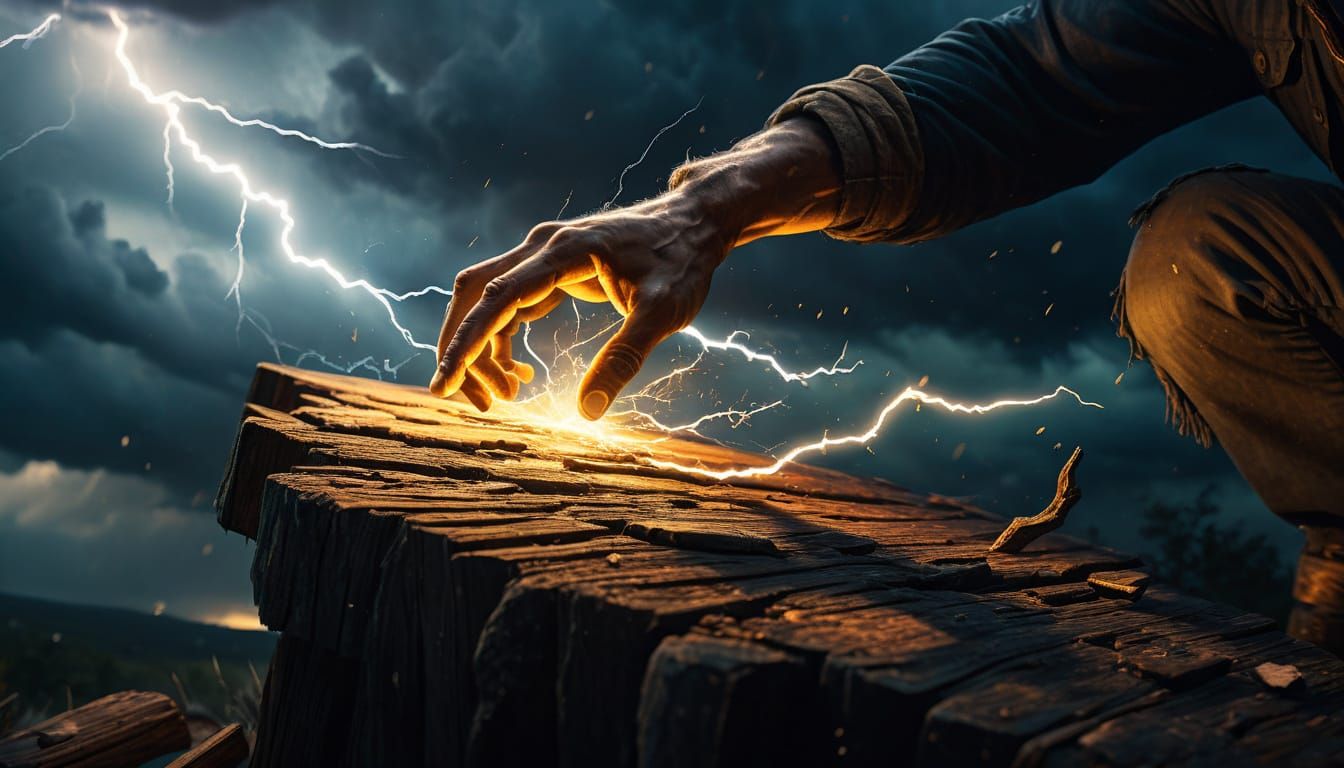 Whimsical Knock on Wood in a Stormy Fantasy World