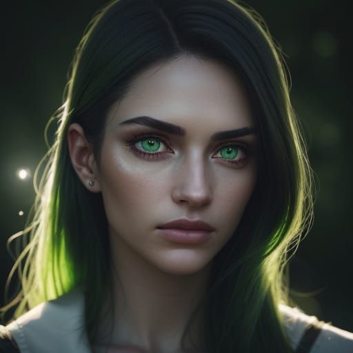 Moody Green-Eyed Portrait in Cinematic Lighting