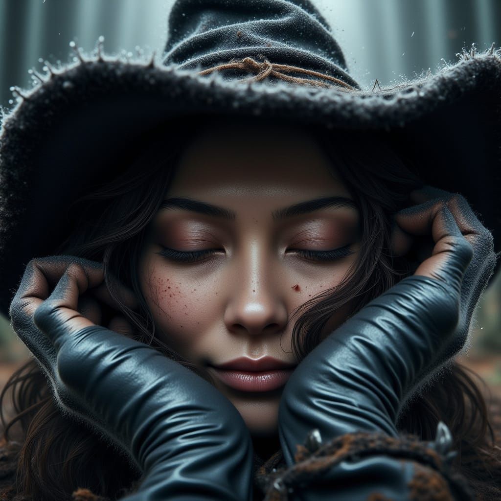 Hyperrealistic Portrait of a Sleeping Witch