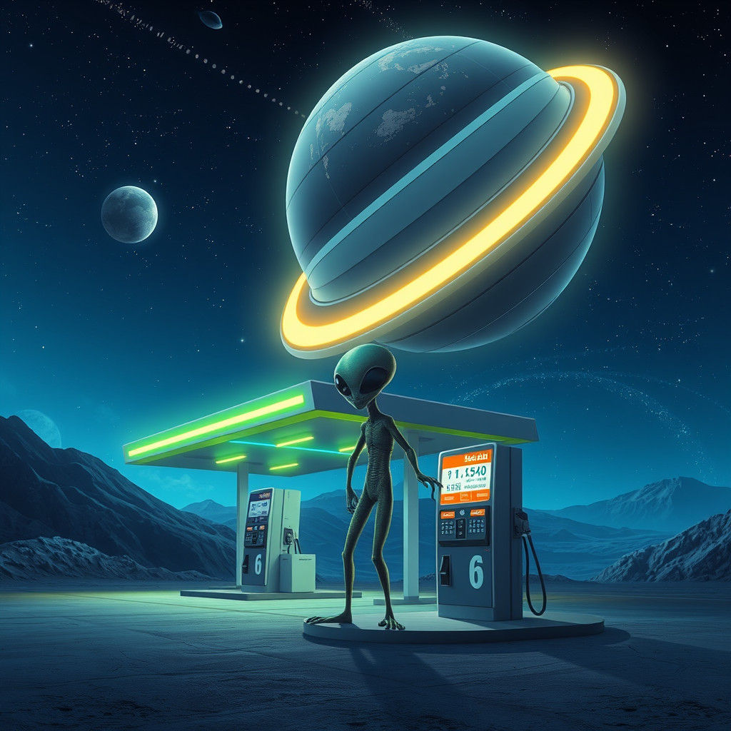 Alien Gas Station at Orbital Center: Space Travel