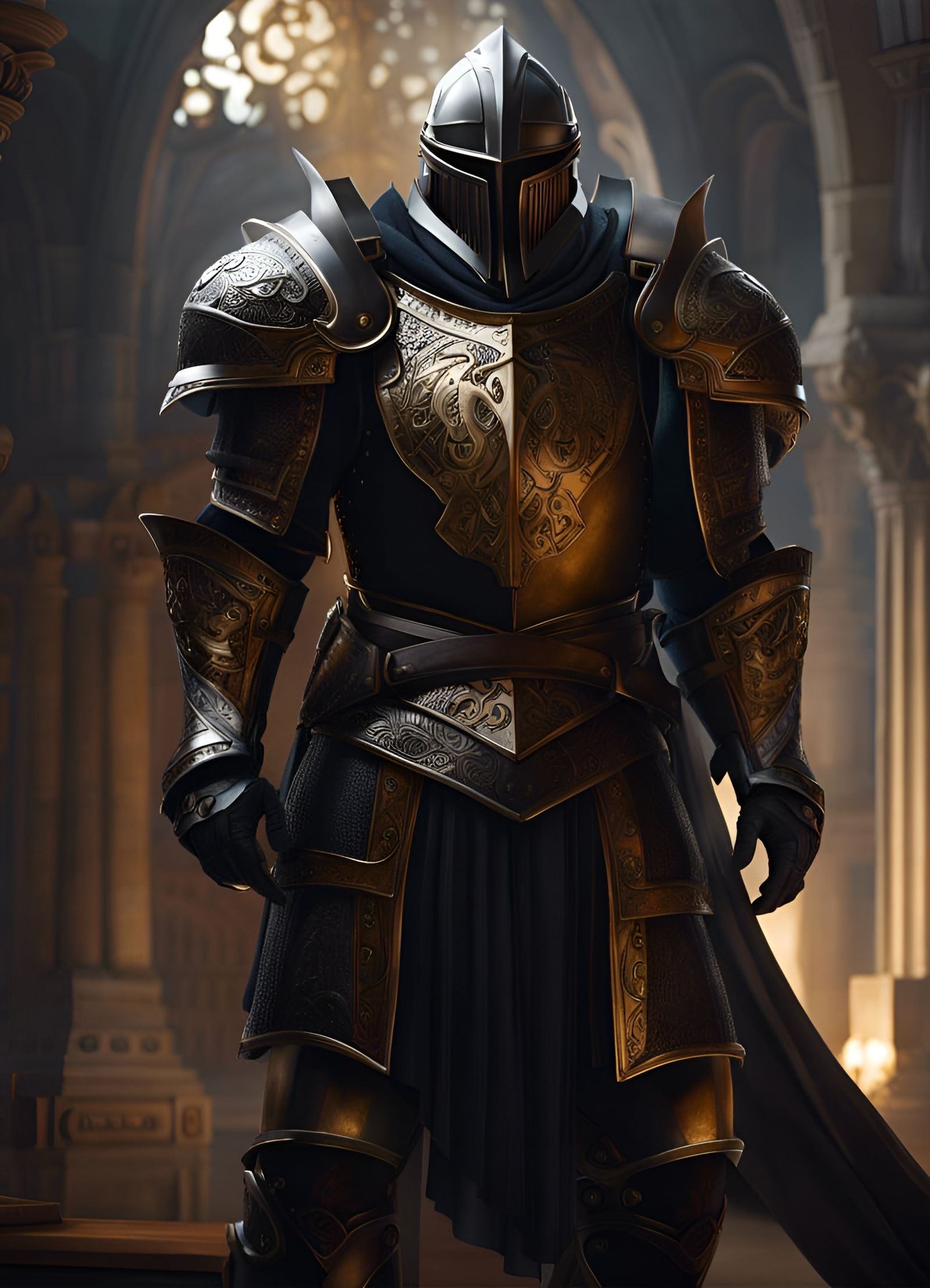 Ancient Knight in Black and Gold Armor