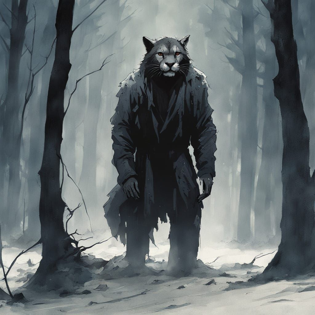 Moonlit Transformation of a Feral Beast in a Haunting Forest...