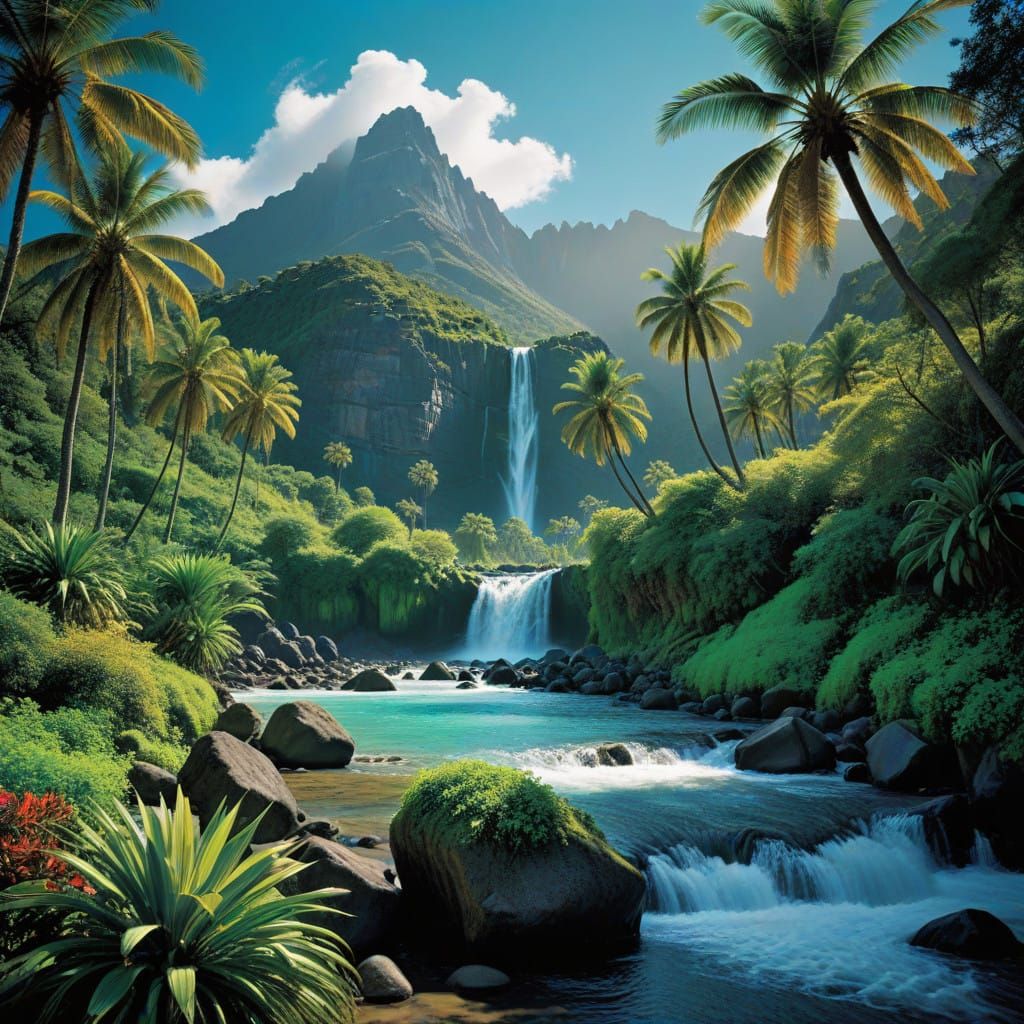 Emerald Tropical Paradise in Photorealistic Style