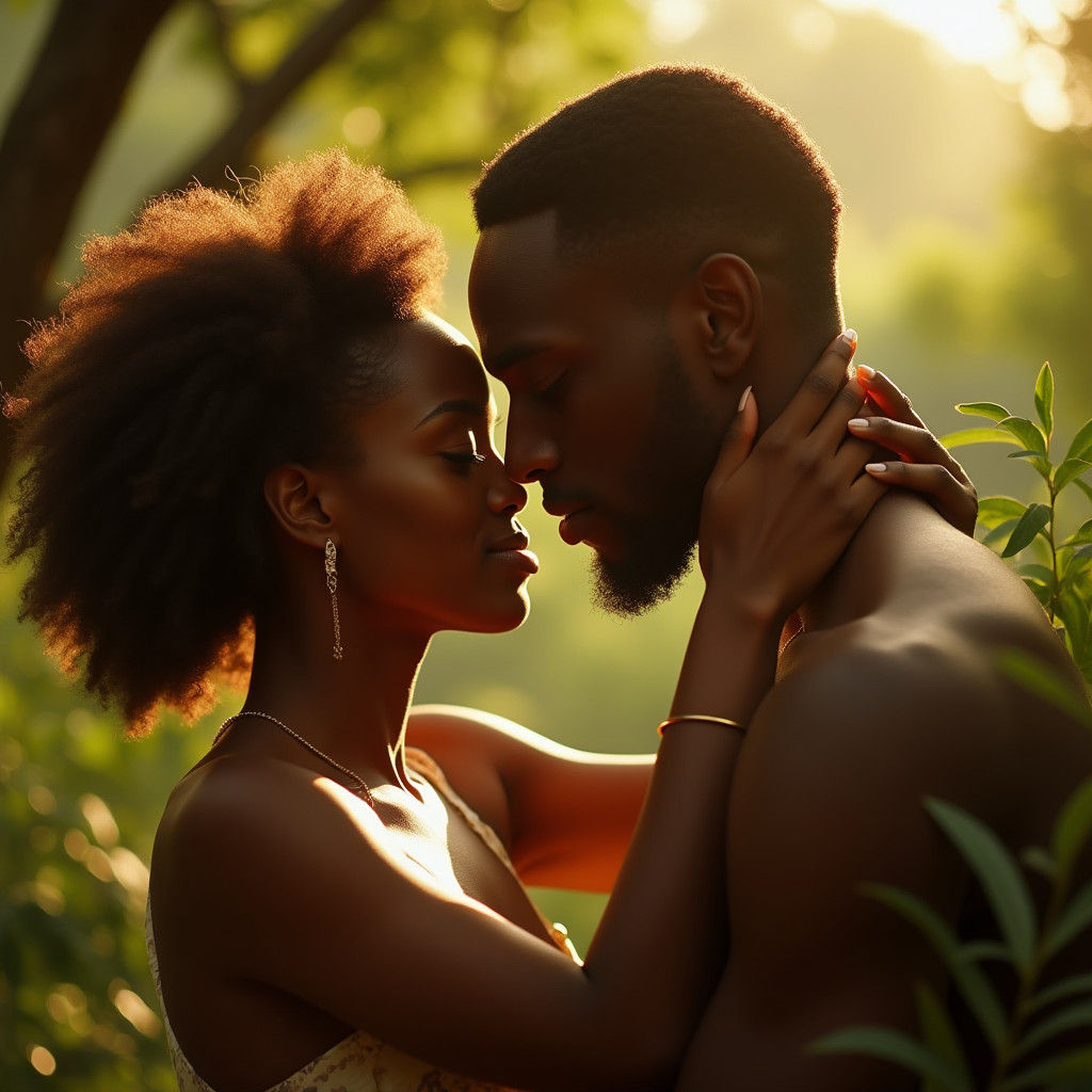 African Couple Embrace: Golden Light Cinematic Still