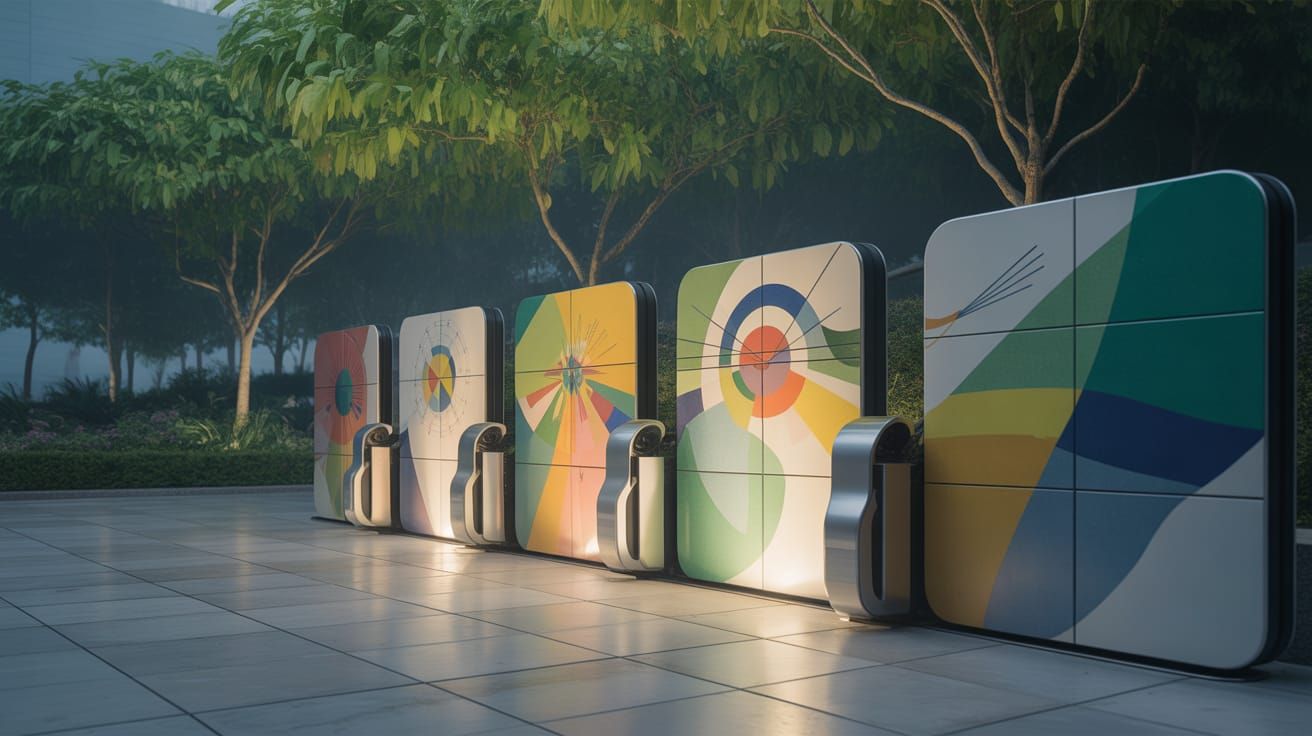 Futuristic EV Charging Plaza Inspired by Kandinsky