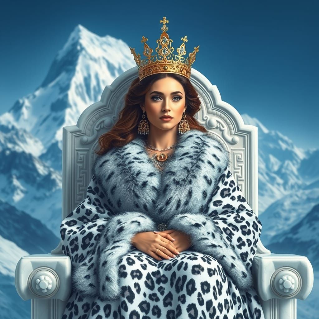 Regal Snow Leopard Queen in Majestic Himalayan Landscape