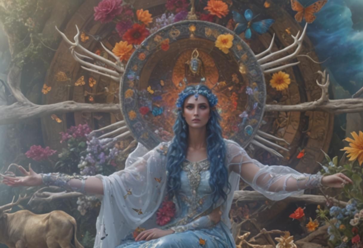 Goddess Venus with Antlers and Floral Eyes