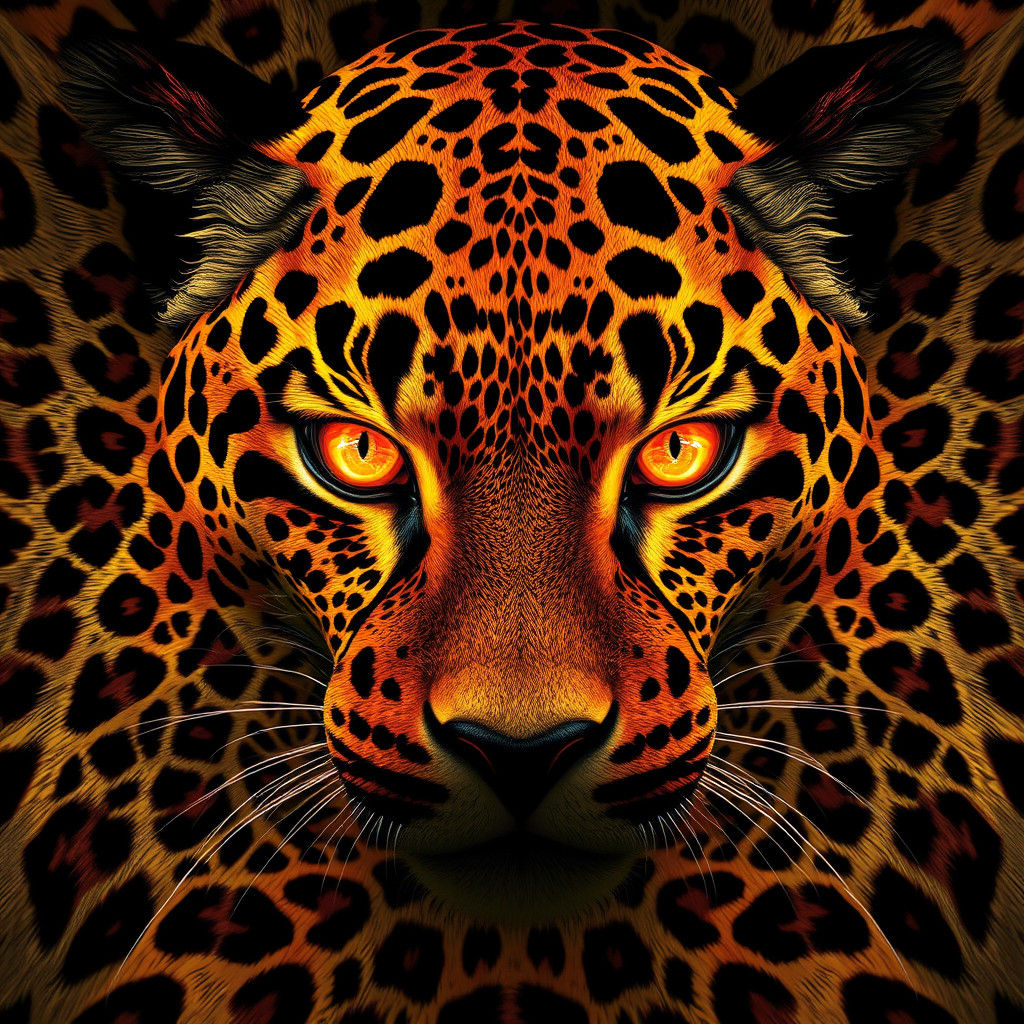 Surreal Tunnel with Luminescent Eyes and Jaguar Fur