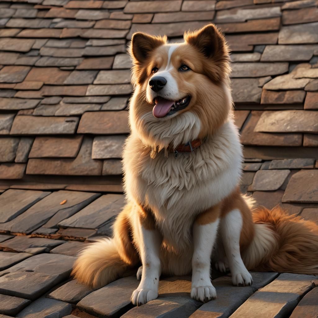 Realistic Fluffy Dog on Rooftop in 3D