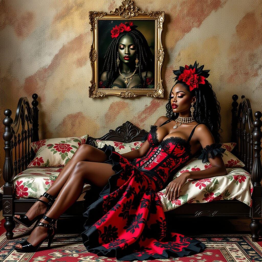 Glamorous Voodoo Woman in Dark Fantasy Gothic Style