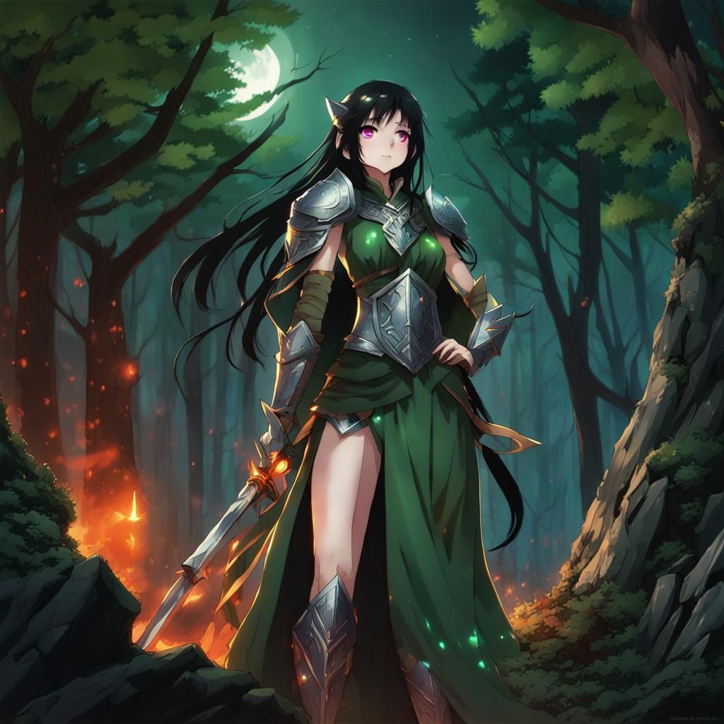 Anime Druid Girl in Forest Ruins