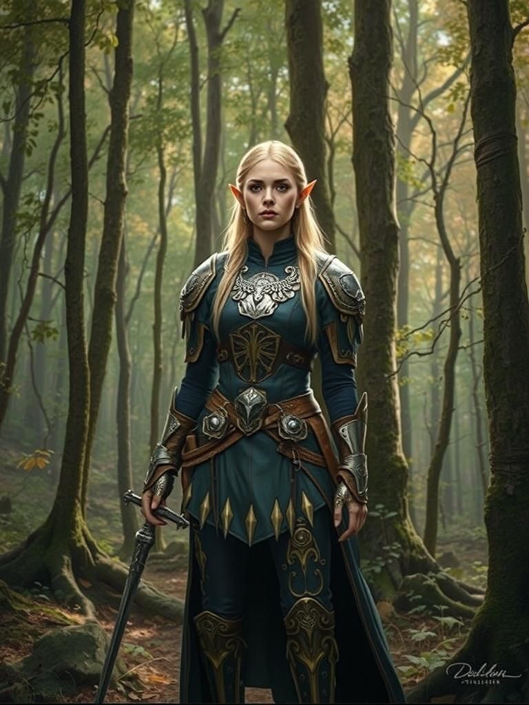 An Elf Female warrior, proudly wearing ornate Heavy Leather ...