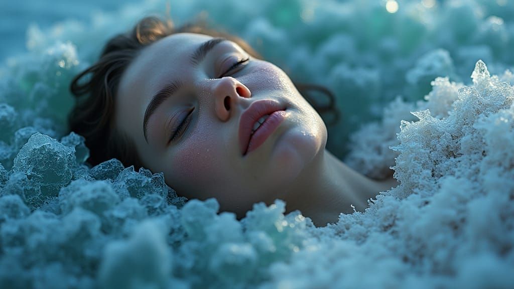 Serene Face Emerges from Melting Ice and Water in Dreamlike ...