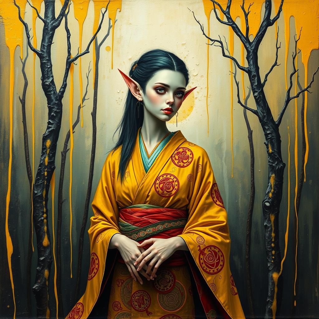 Geisha Elf in Dystopian Forest as Metal Album