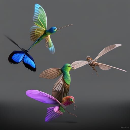 Hummingbird, Butterfly, and Dragonfly: Fantasy Concept Art