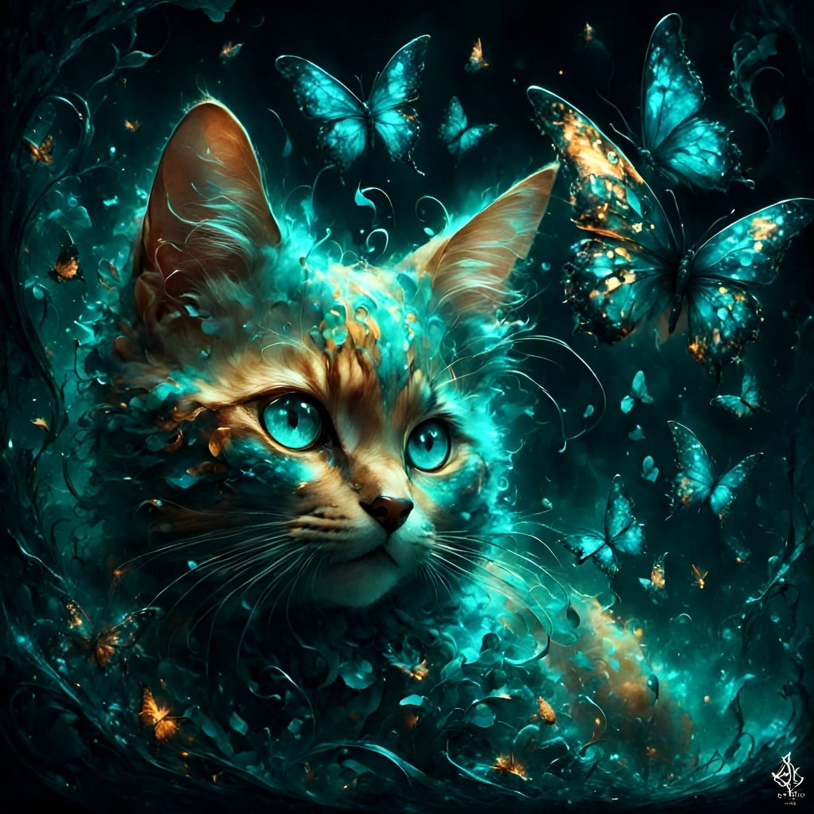 Kittens and Butterflies with Glowing Runes