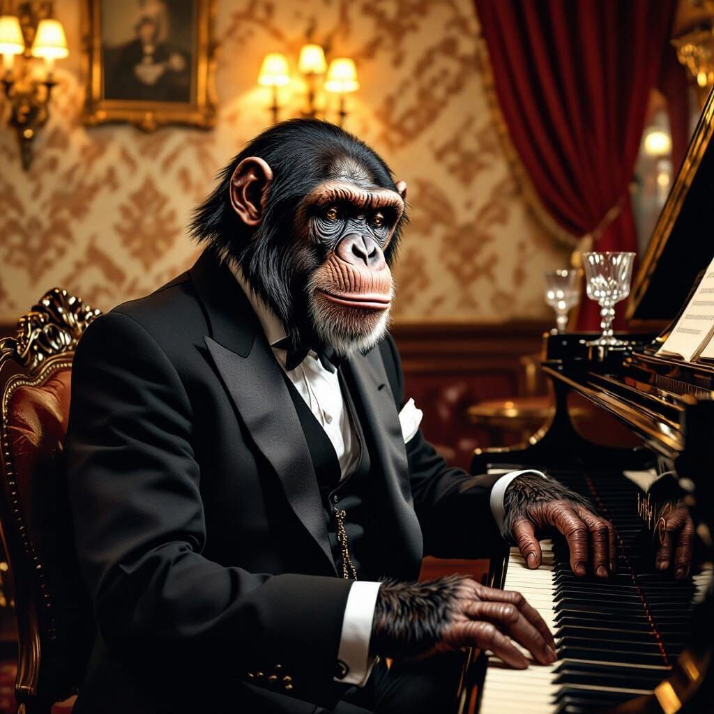 Chimpanzee Jazz Pianist in Victorian Style