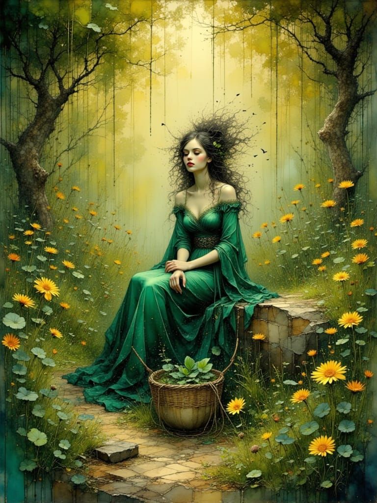 Pythia in Sacred Grove: Atmospheric Digital Painting