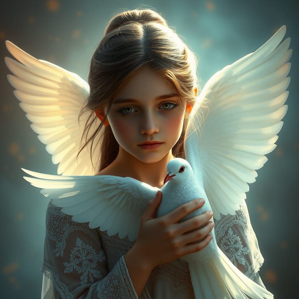 Girl with Dove: Gritty Realism Meets Art Nouveau