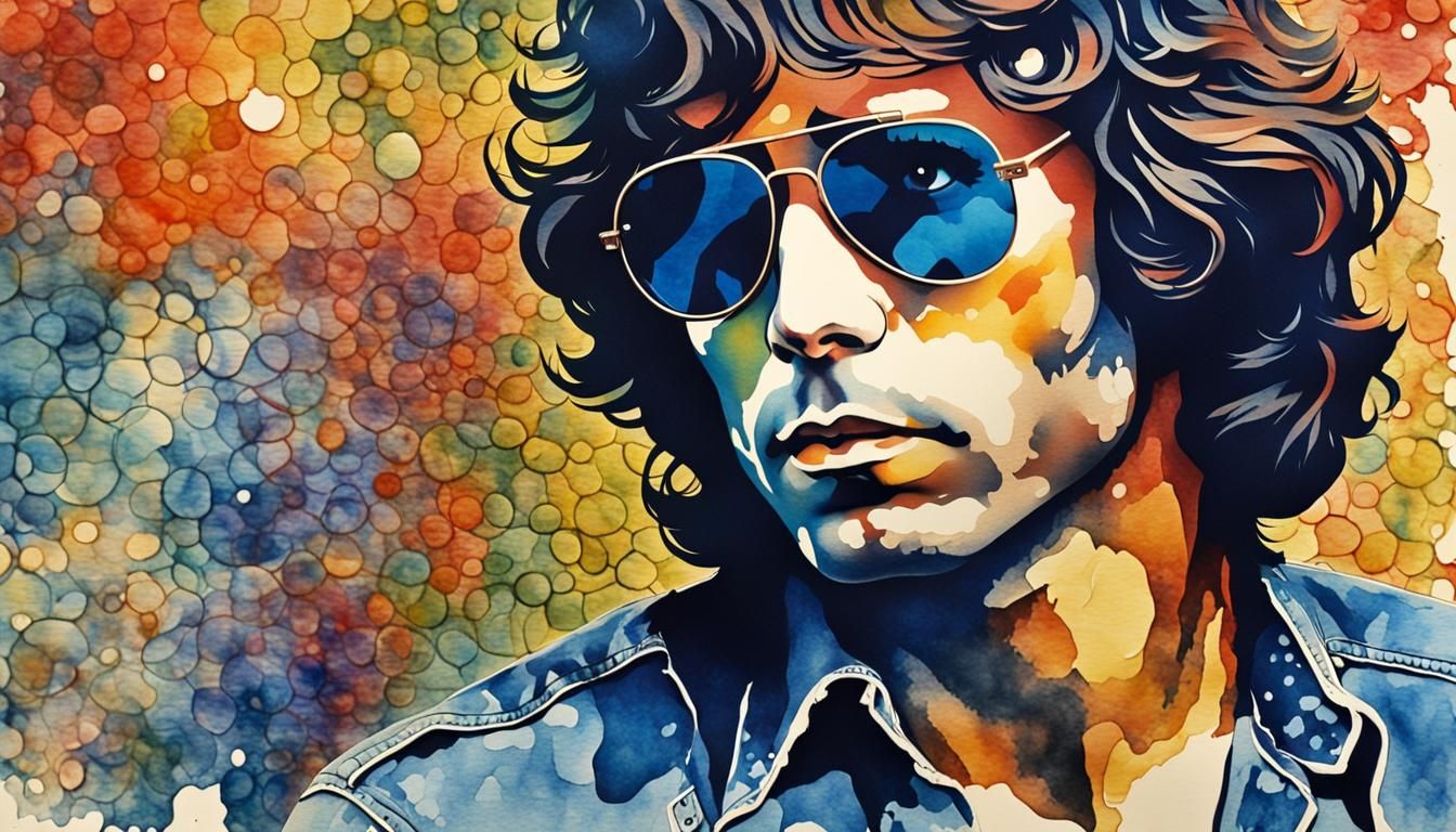 Jim Morrison Pop Art Watercolor Portrait with Mural