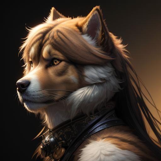 Furry Dog Girl and Cat Girl Kiss: Hyperdetailed Portrait