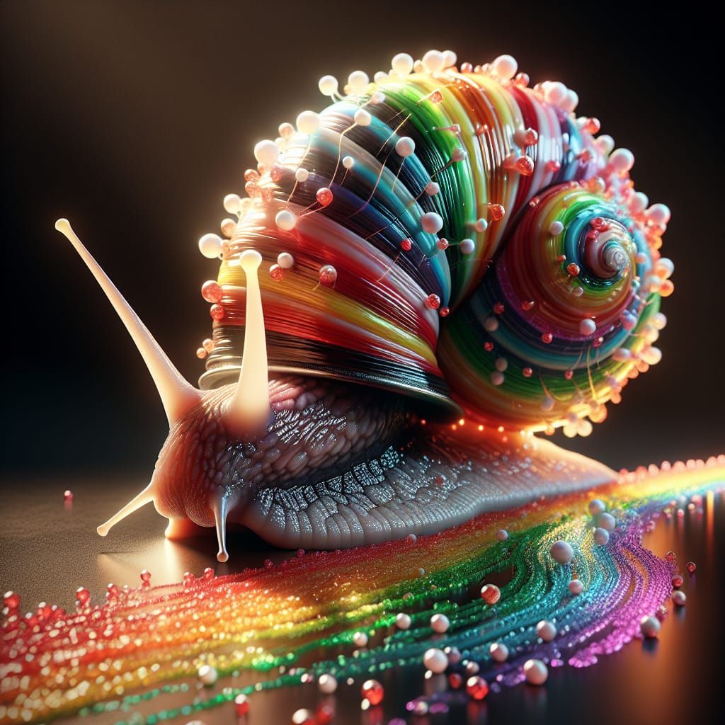 Rainbow Snail with Glowing Candy Cane Shell