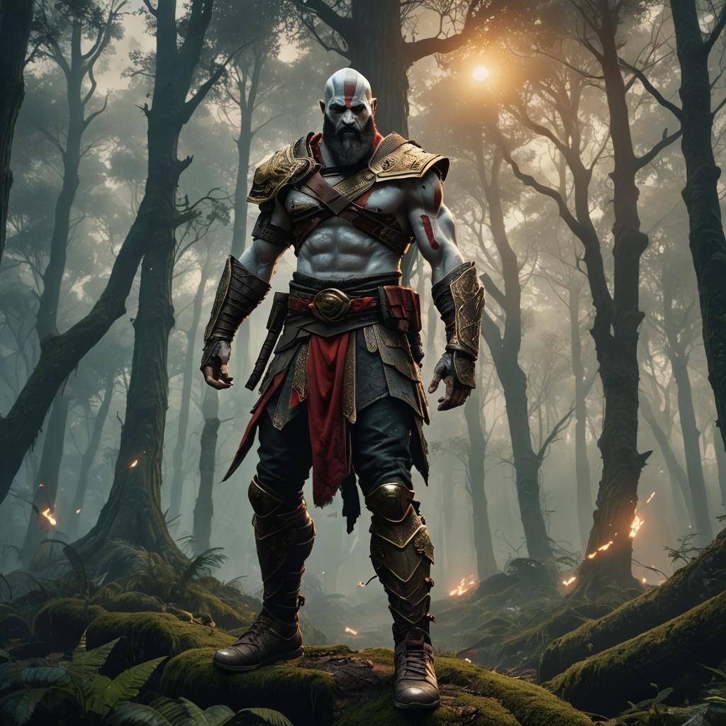 Kratos in Mystical Forest Wearing Nike Air Jordans