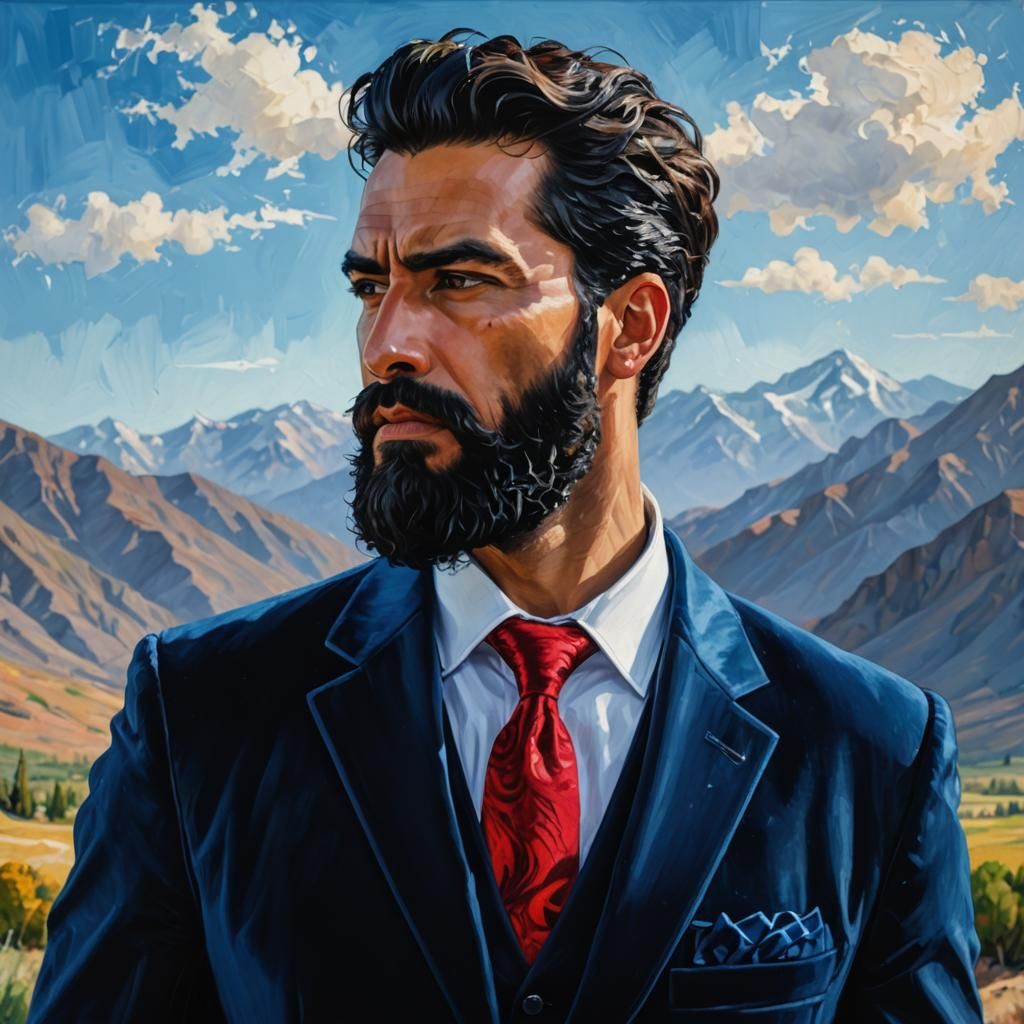 Furious Arab Man in Velvet Suit: Neo-Impressionist Portrait