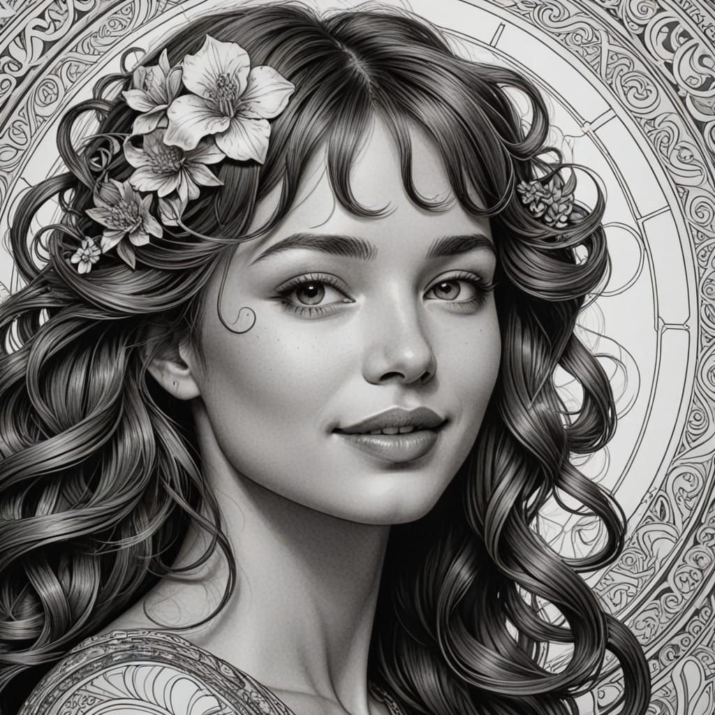 Elegant Art Nouveau Woman in Golden Hour