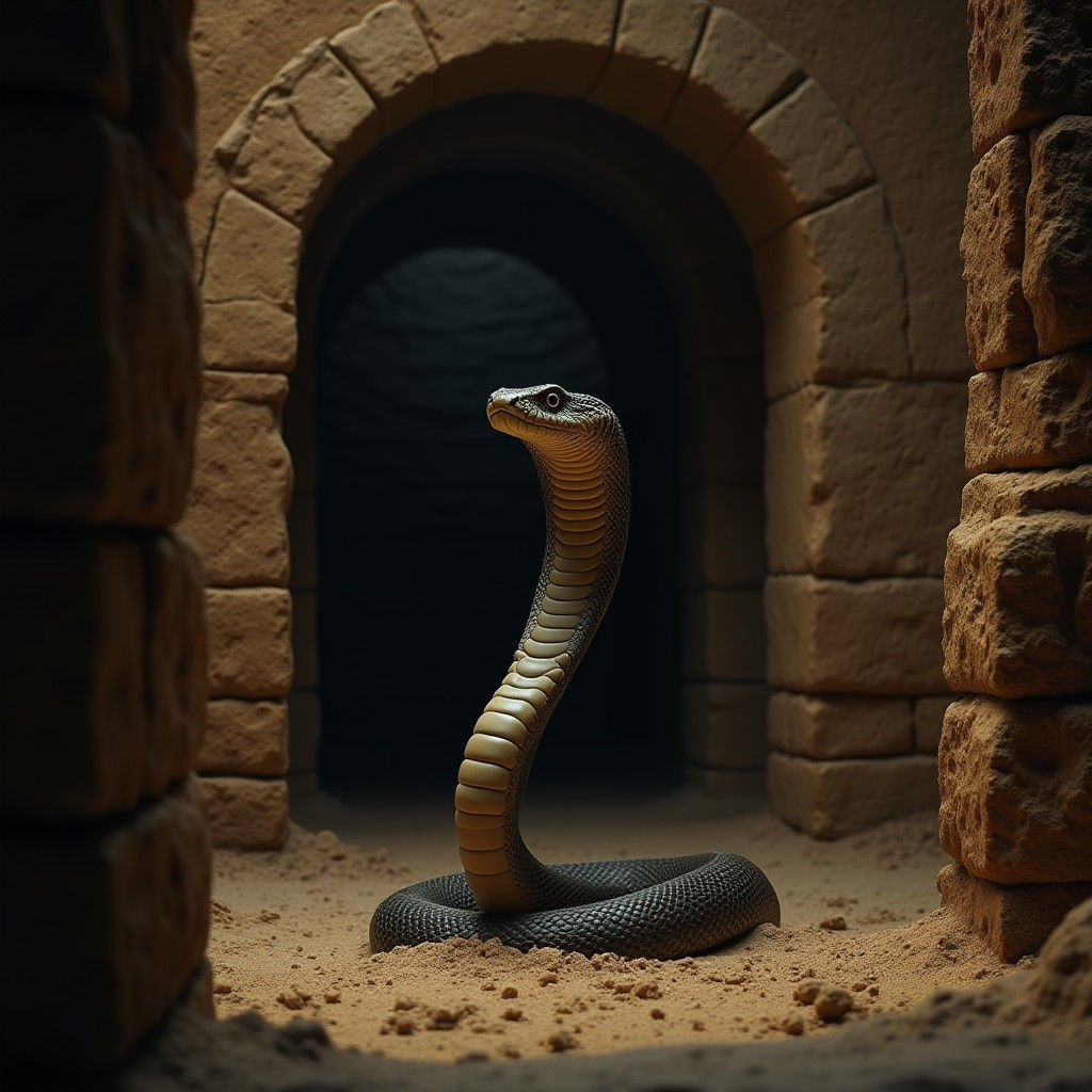 Cobra Emerges from Ancient Egyptian Ruins