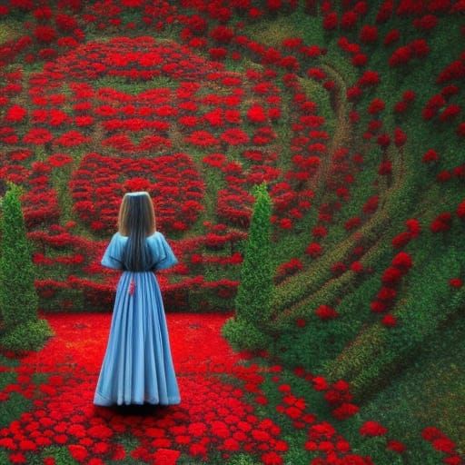 Medieval Princess in a Rose Labyrinth