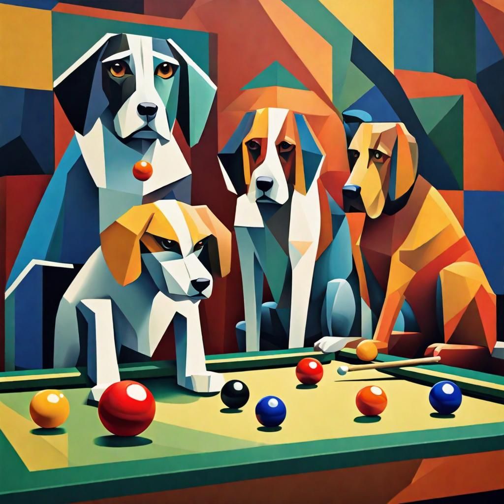 dogs playing pool