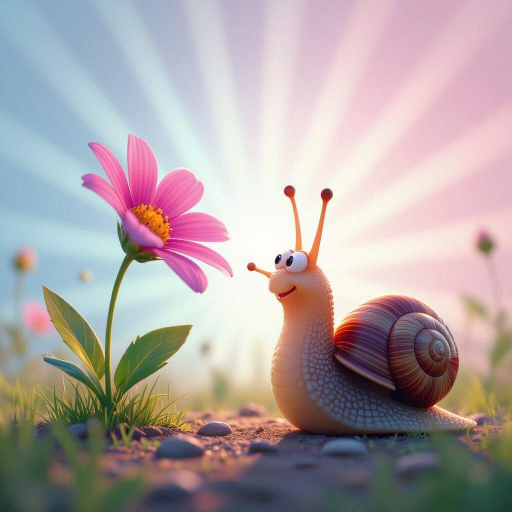 Cute Snail and Flower in Pixar Style 3D Render