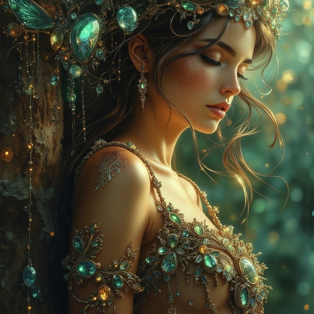 Woman in Muted Light with Emerald Pendant