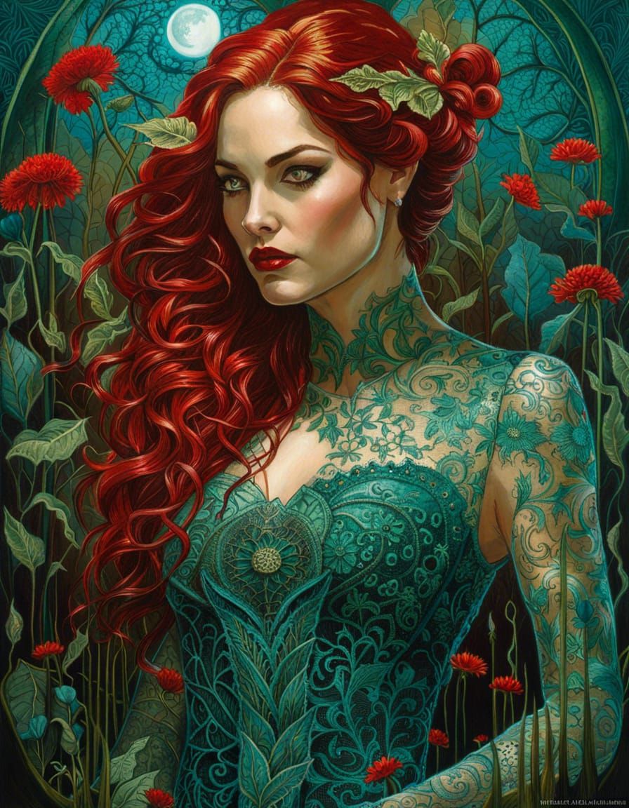 Lace Goddess in Dark Fantasy Forest, Digital Art