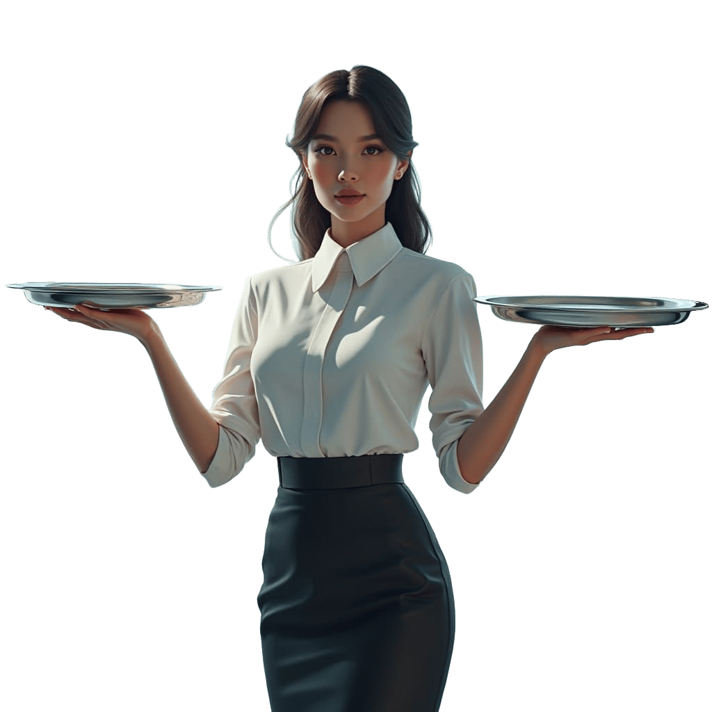 Businesswoman with Empty Trays in Detailed Matte Painting
