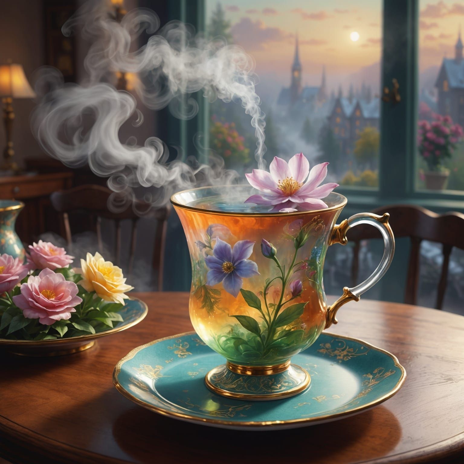 Tea Cup with Flower Steam in Fantasy Style