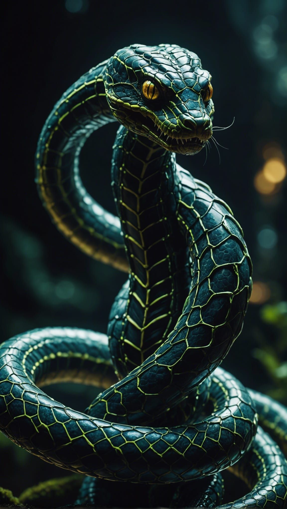 Glowing Human-Snake Hybrid in Detailed Matte Painting