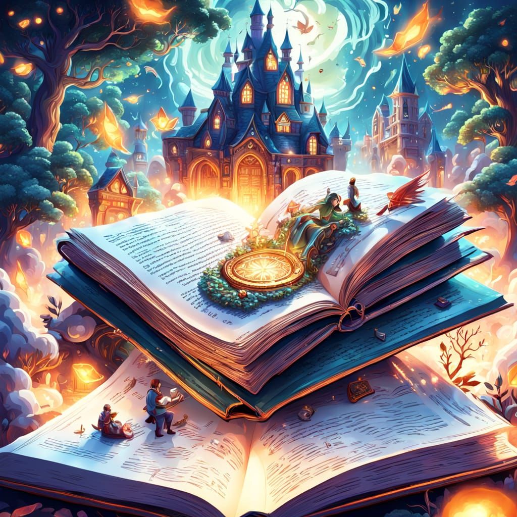 Fantasy World Emerges from Book: A Digital Painting