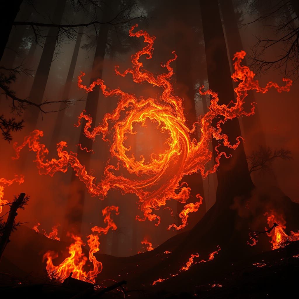 Ethereal Forest Inferno Unfolds in Fractal Geometry