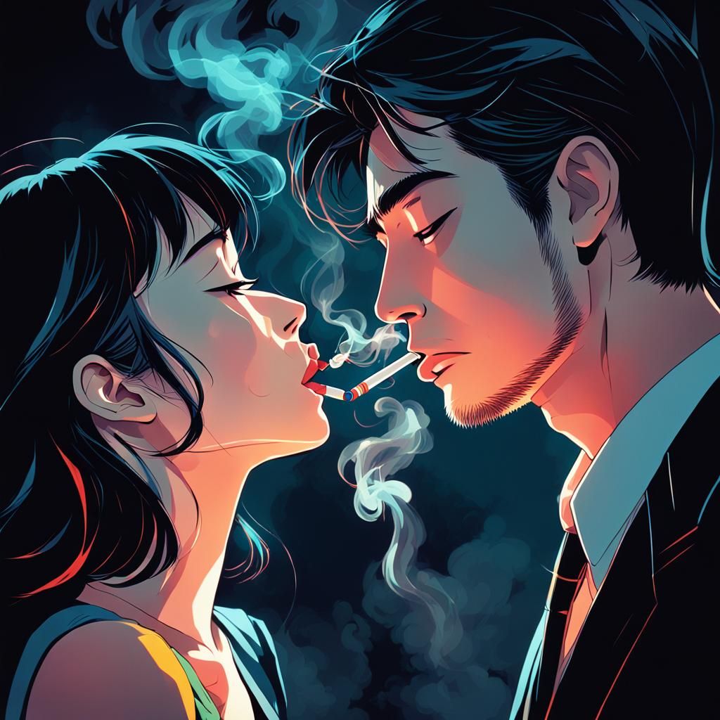 Romantic Kiss in Vibrant Anime Style