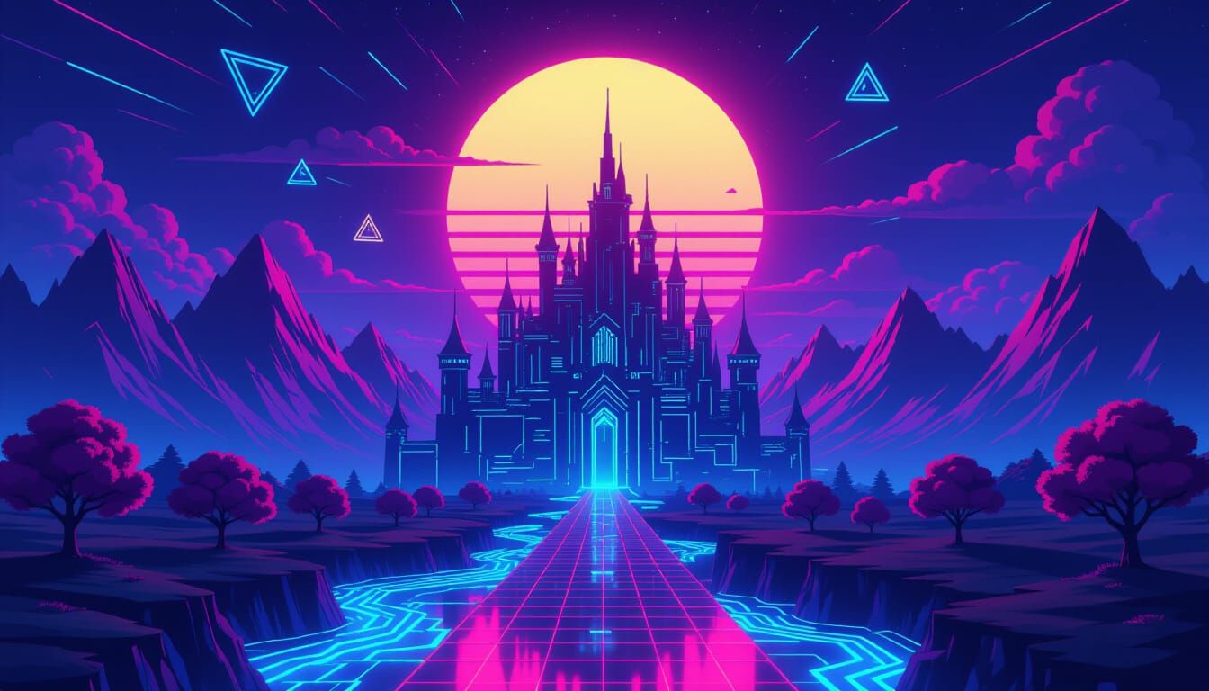 Synthwave Hyrule Castle Cyber-Fortress