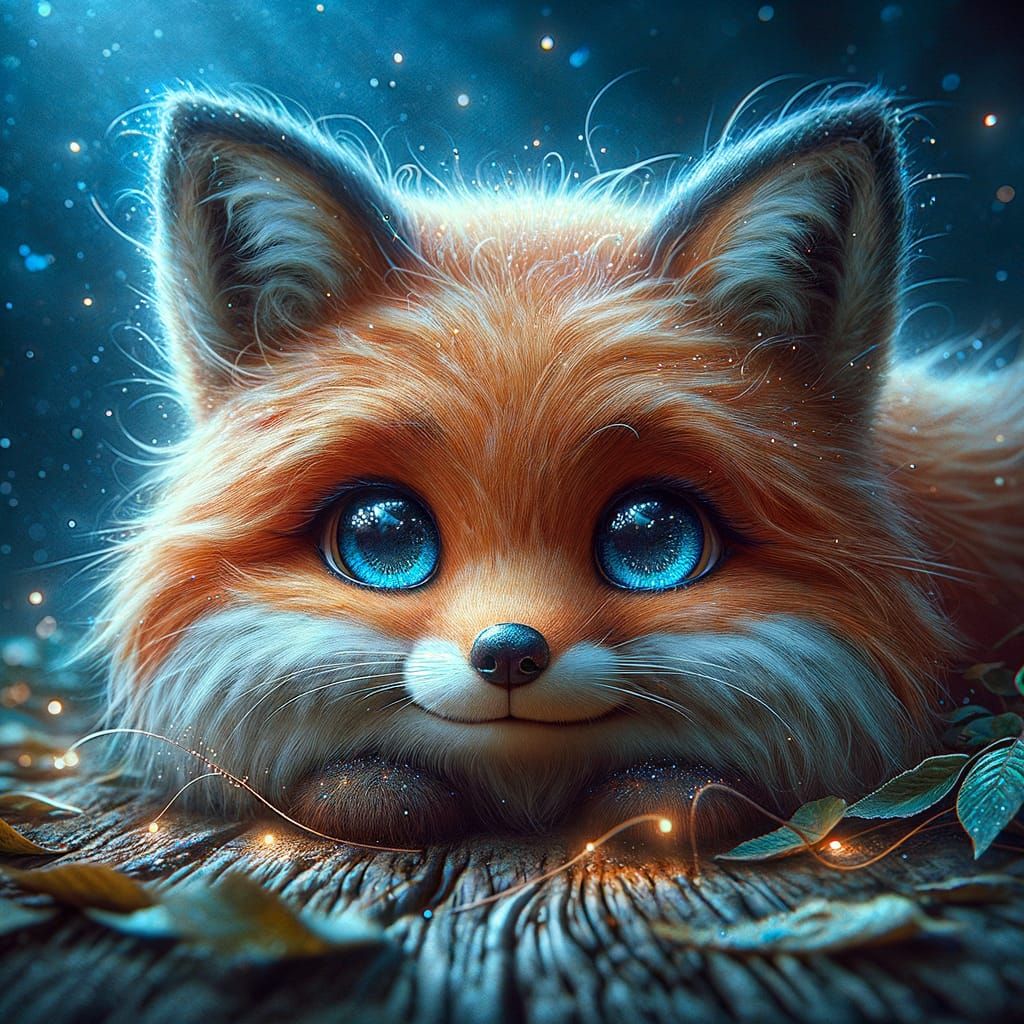 Charming Orange Chibi Fox Under Night Sky