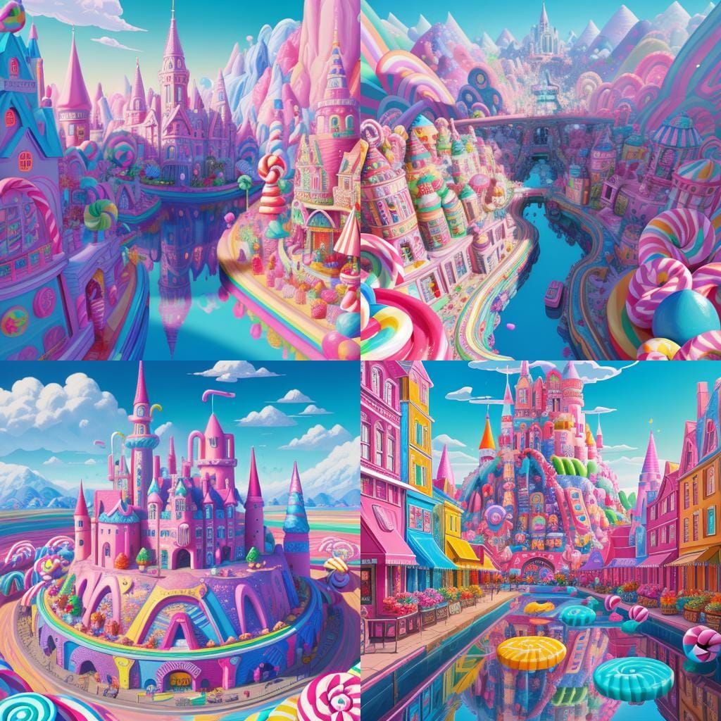 Hyperrealistic Candy Town Digital Illustration