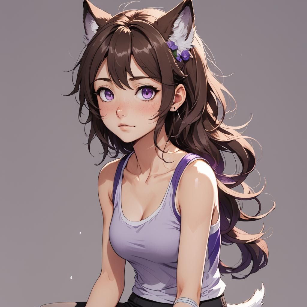 Anime Girl with Wolf Ears in Cel-Shaded Style