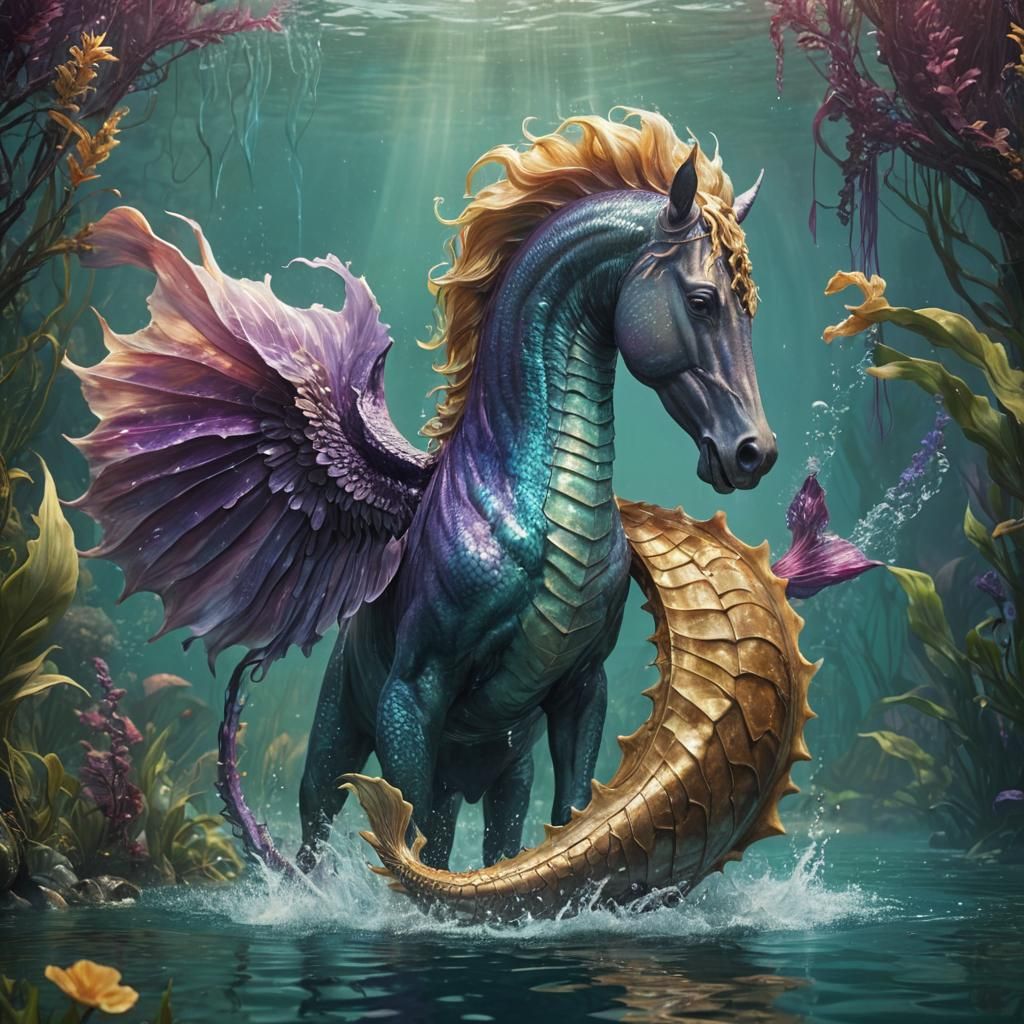Hippocampus Creature in Art Nouveau Style