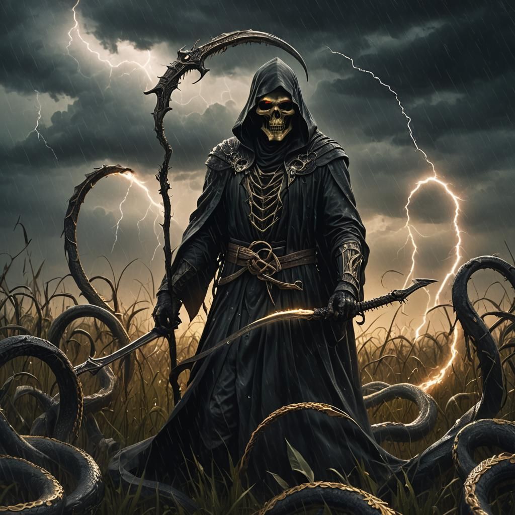 Grim Reaper in Stormy Field of Serpents